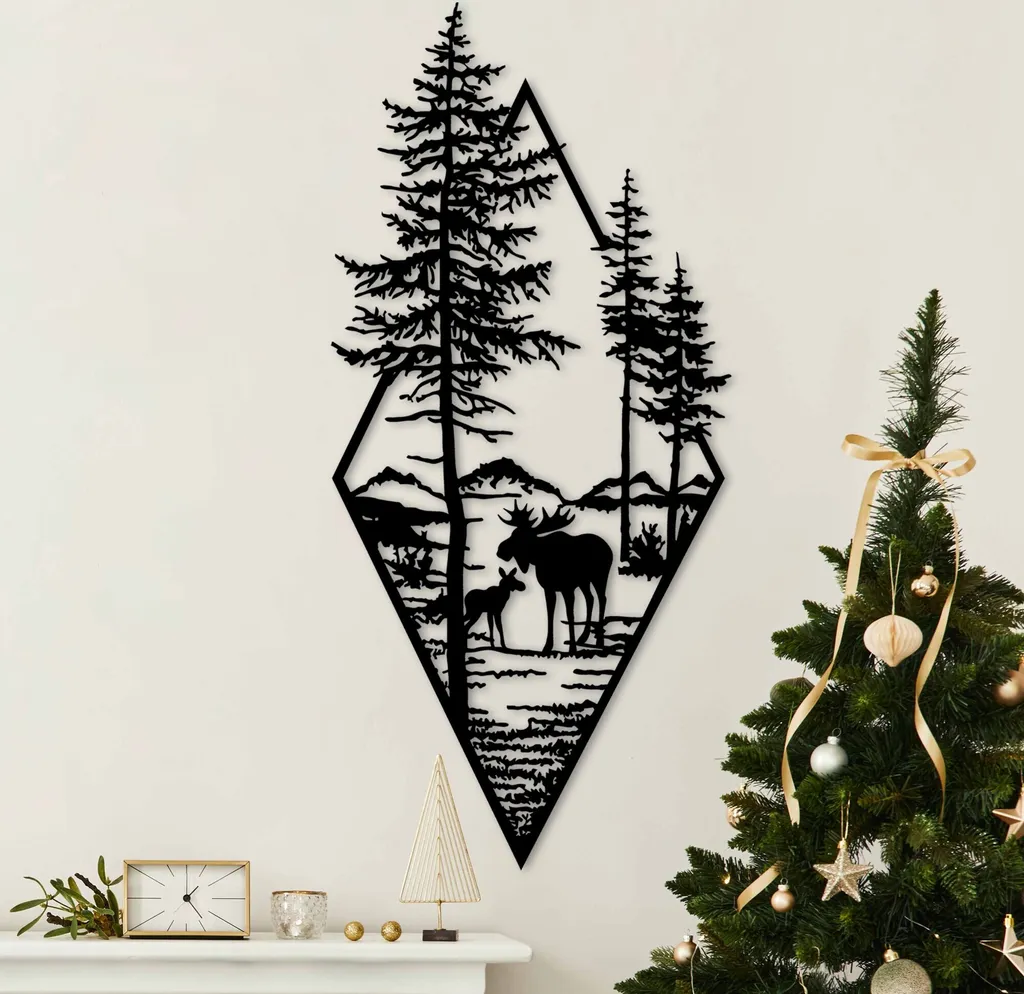 Decorazione Parete Wallity Alce 39x85cm Metallo Taglio Laser Nero