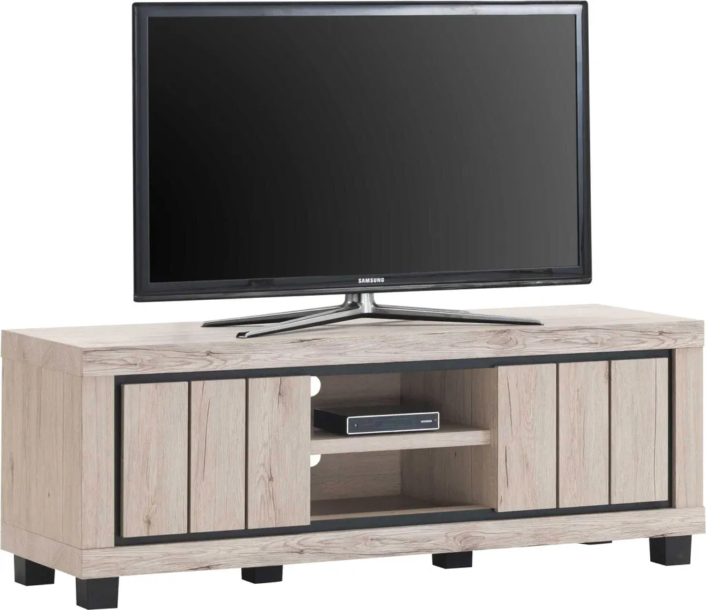 Banc TV Elke 145cm Chêne avec Rangements Fermés et Design Épuré