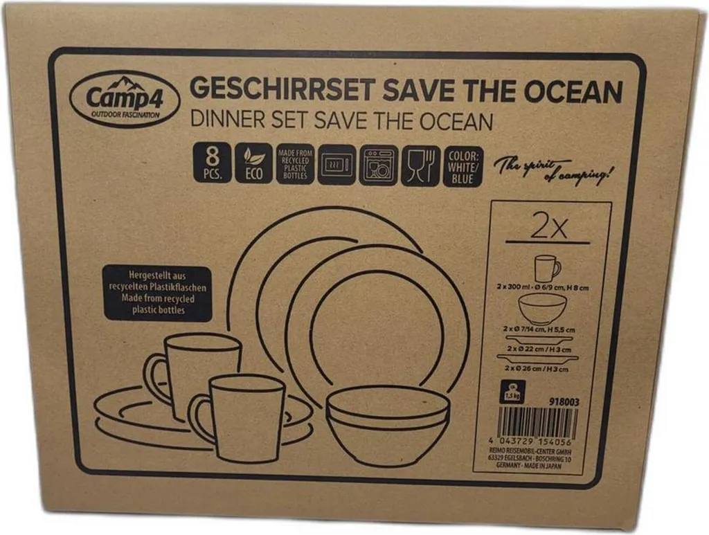Vaisselle mélamine incassable Camp4 SAVE THE OCEAN 8 pcs pour 2 personnes