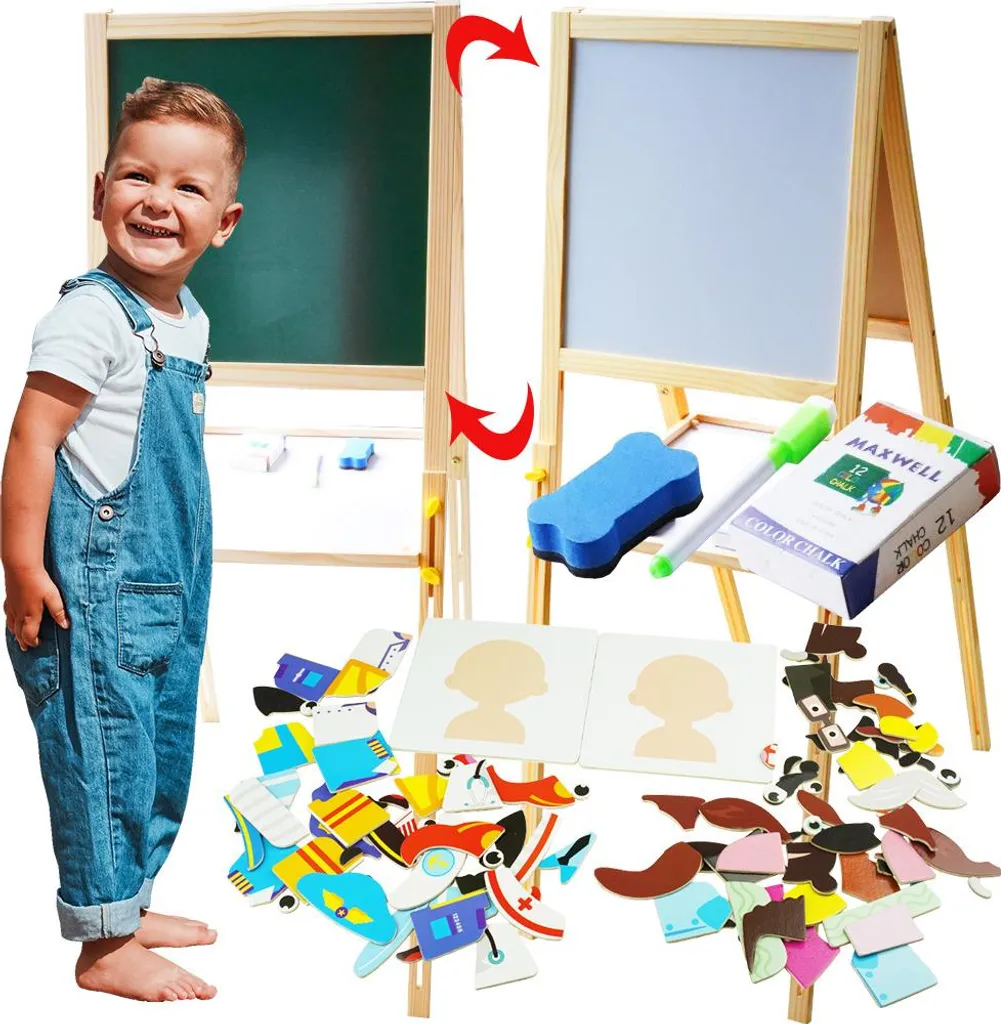 Tableau à craie magnétique en bois et set de puzzles aimantés pour enfant