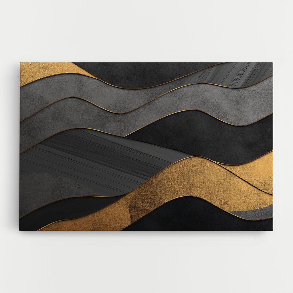 ARTHUB Leinwandbild 50x70 cm, Abstract Gold And Grey Waves | Wohnzimmerdekoration, Hängende Bilder, Wanddekoration, Heimdekoration, Abstrakte, A...