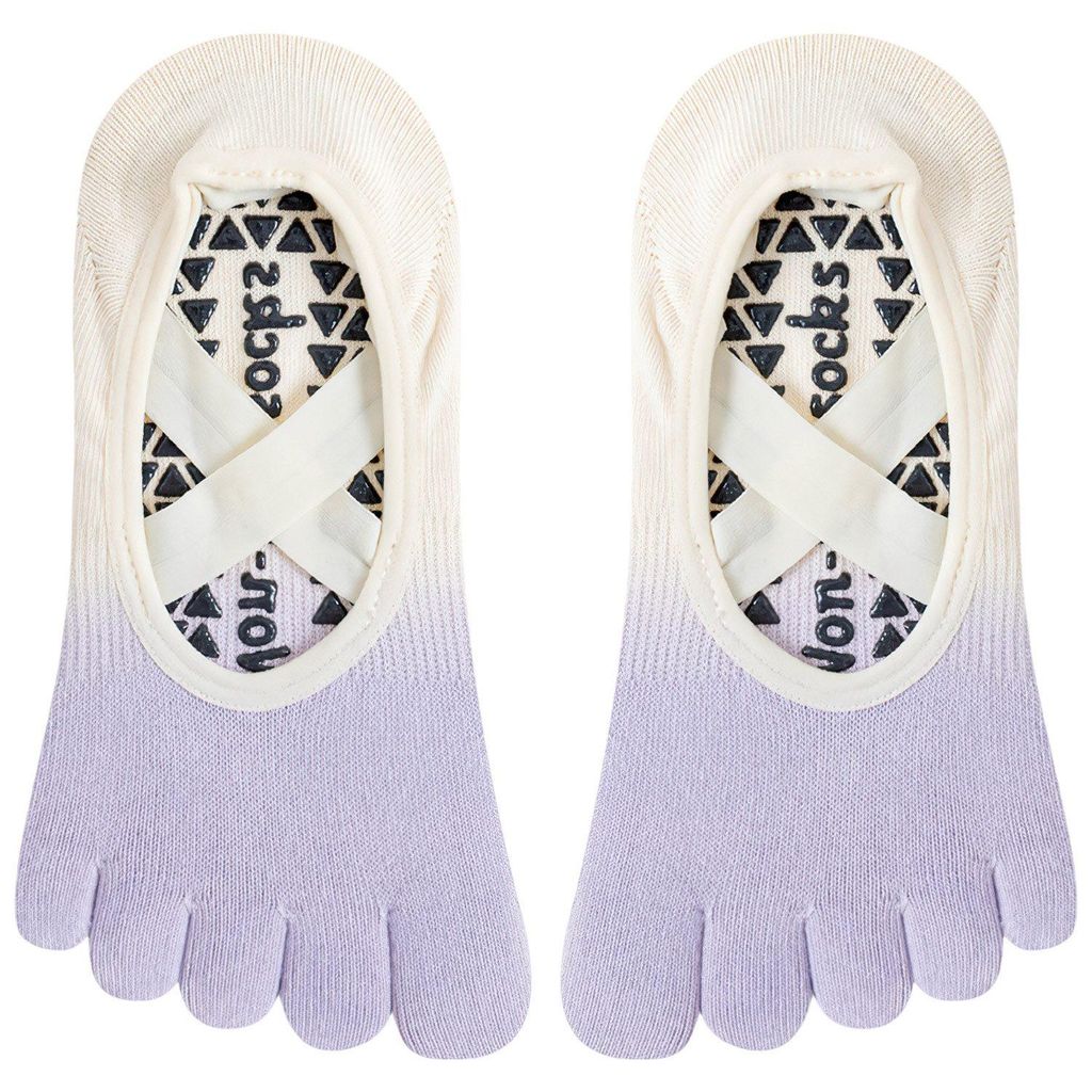 2 Paar Yoga Socken für Fitness Ballett, Rutschfeste Pilates Socken für Damen Mädchen, Lila