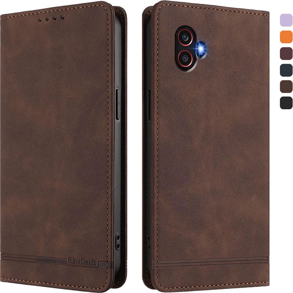 Hülle für Samsung Galaxy XCover6 Pro, Retro Kunstleder Ständer Klapphülle mit Kartenfächer und Magnetische Braun