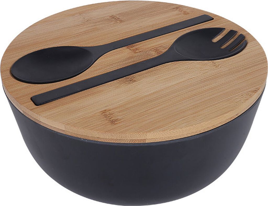 Salatschüssel-Set aus Bambusfaser mit Besteck – Große 25 cm (9,8 Zoll) Rührschüsseln aus massivem Bambusholz mit Bambusdeckel und Löffel fü...