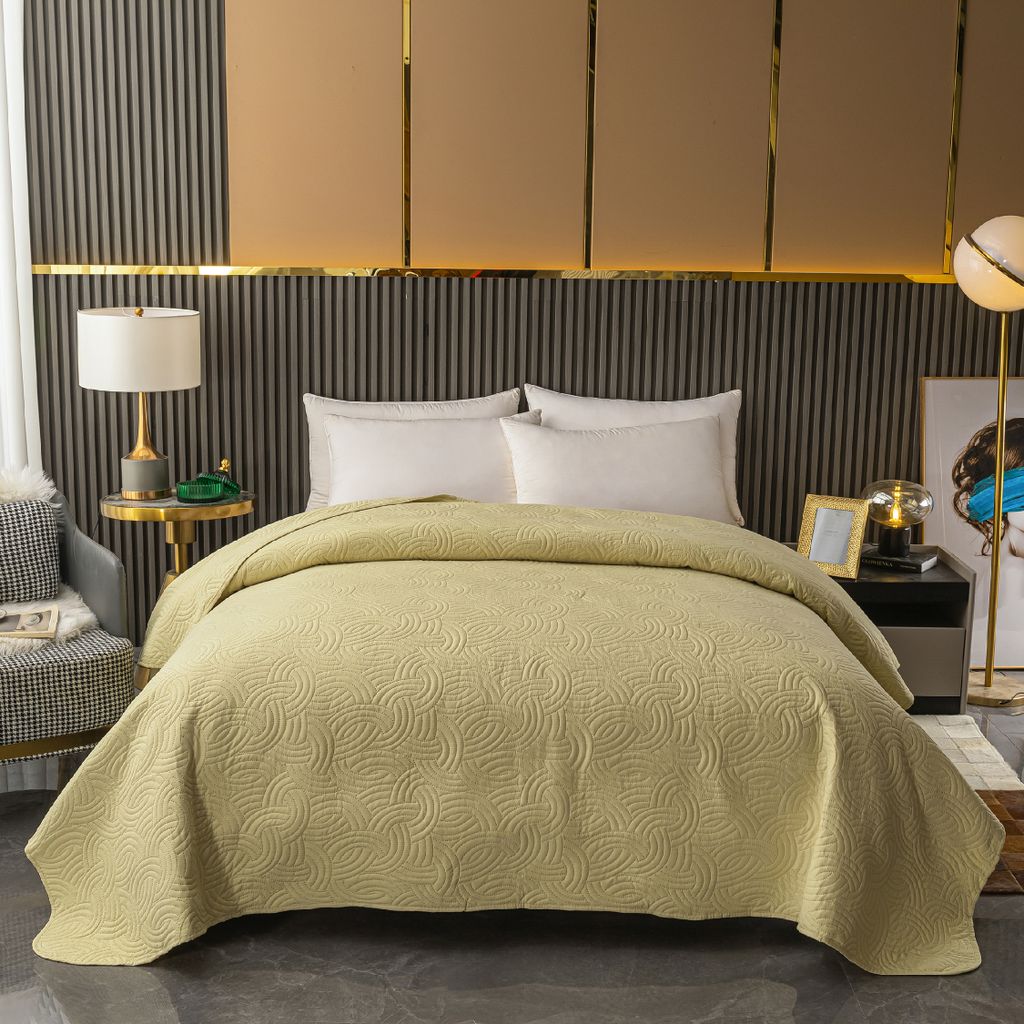 Bettüberwurf Tagesdecke Bettdecke Decke Steppdecke Prägemuster Überwurfdecke leicht, Größe:220 cm x 240 cm, Farbe Bettdecke:Beige D-3