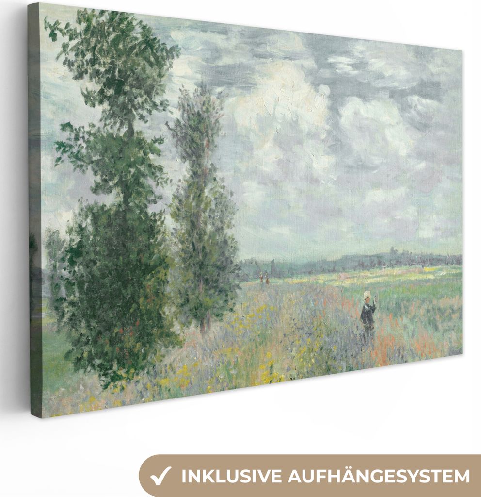 MuchoWow - Leinwandbilder - Claude Money - Mohnfelder - Kunst - Alte Meister, Wandbild, Wanddeko Bilder Wohnzimmer, 120x80 cm