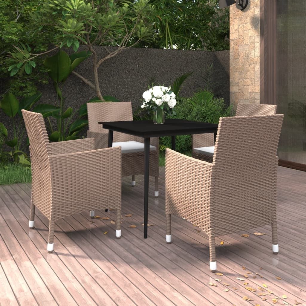 Möbel 5-tlg. Garten-Essgruppe mit Kissen Poly Rattan und Glas - Balkonmöbel 3099752