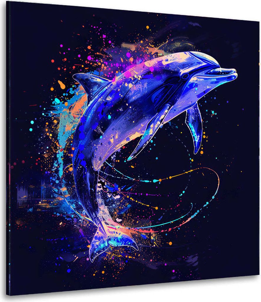Pop Art Delfin leuchtend Leinwandbild Wandbild Kunstdruck XL Wanddeko: 80x80x2cm