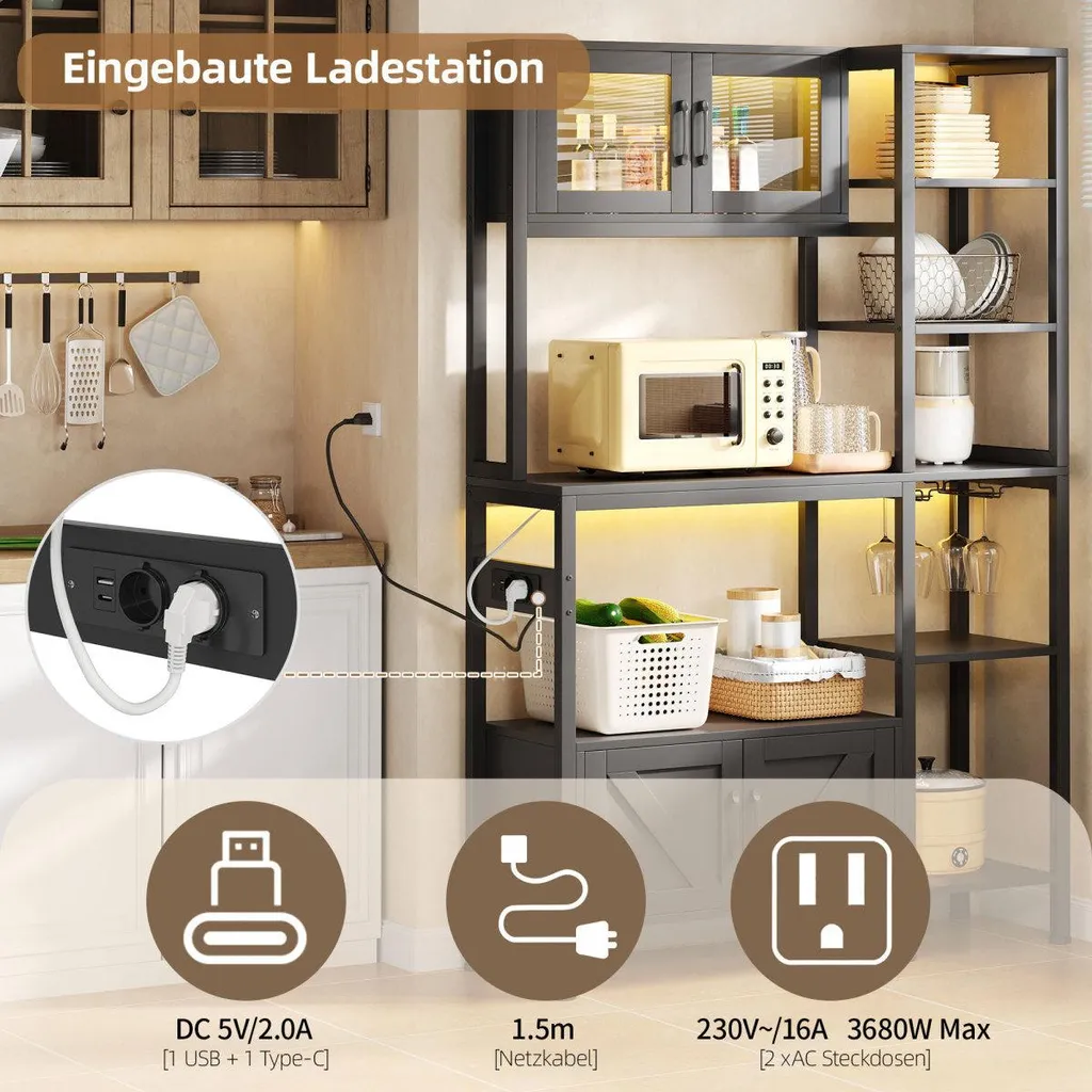 Étagère de cuisine pour micro-ondes 180cm avec prise et LED intégrées