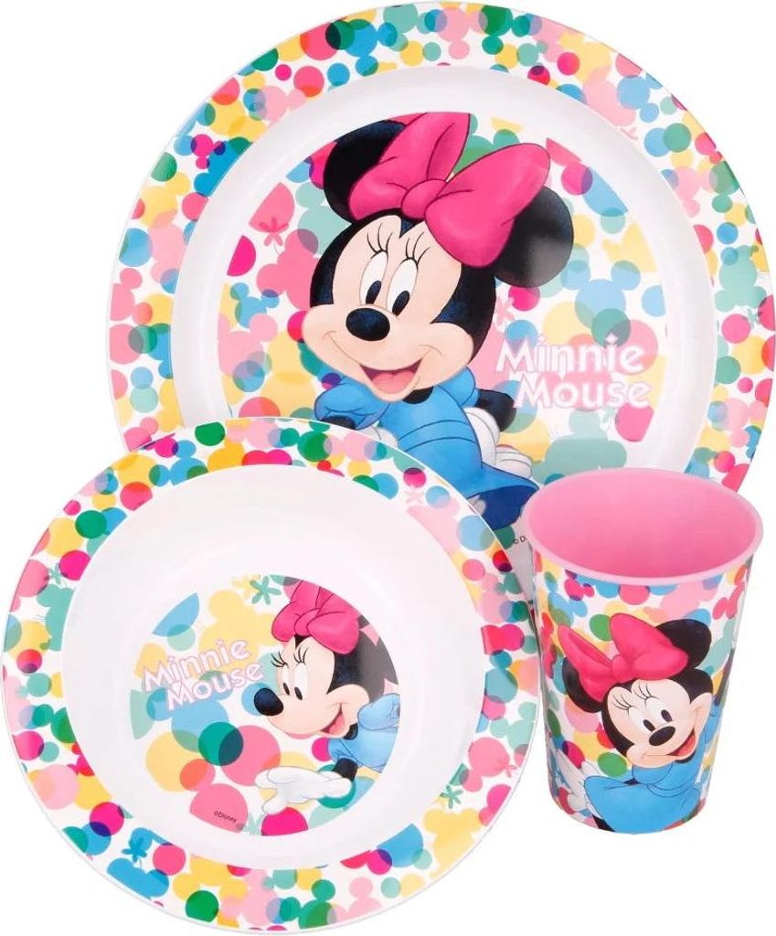 Disney Minnie Mouse Kinder Geschirr-Set 5 teilig Becher Teller Schüssel Besteck
