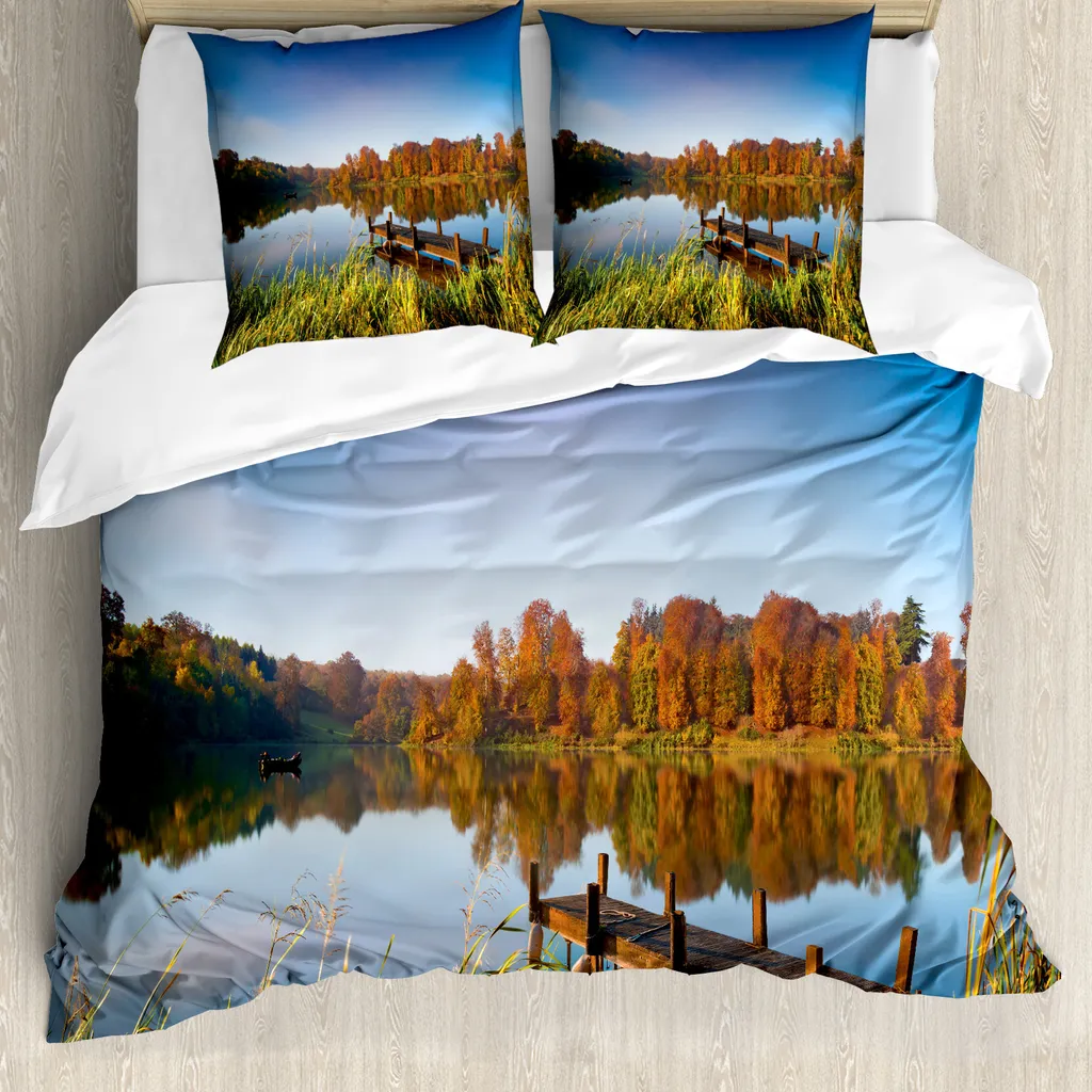 Set copripiumino leggero a tema fiume, per bambini e adolescenti, copriletto rustico in legno, set di biancheria da letto per andare in barca, set di biancheria da letto decorativo, trapuntato, 2