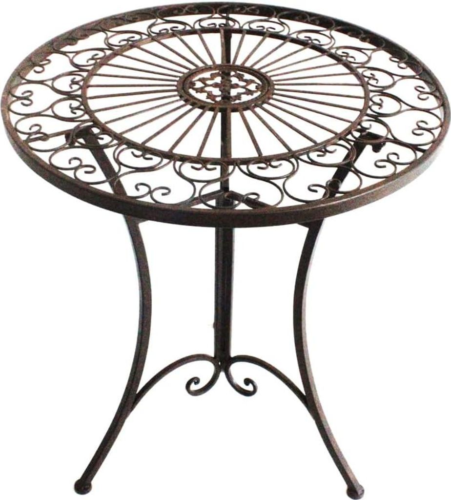 Antike Balkontafel wetterfest dekorative Tisch - ca. Ø 61 cm - Höhe 72 cm - dunkelbraun Eisen - Innen/Außen Gebrauch Gartentisch