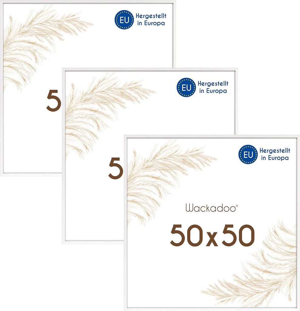 Wackadoo Bilderrahmen 3er Set AMALFI aus MDF Holz mit Glasscheibe – Weiß / 50 x 50 cm