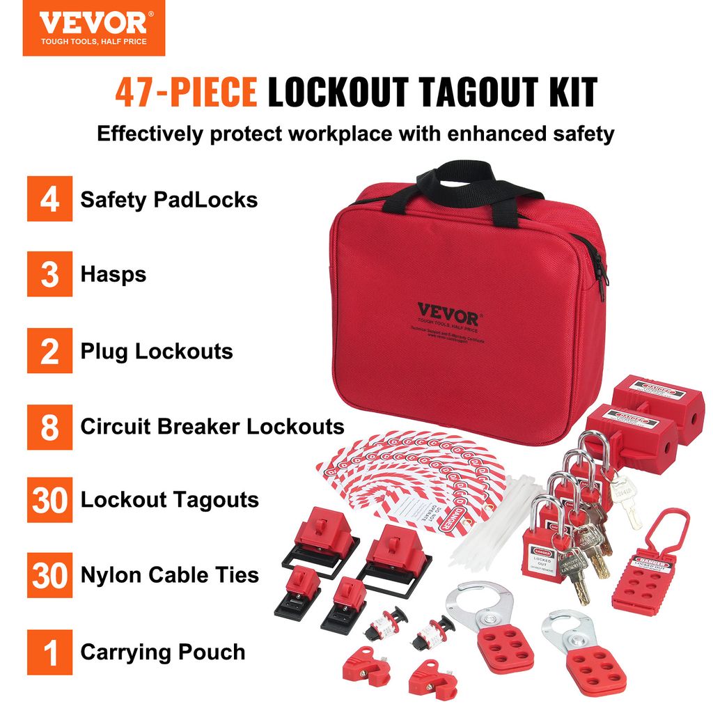 Lockout Tagout Kit – 2 Schlösser, 2 Haspen, 4 Tags, 4 Bänder + Tasche – Für Sichere Wartung Nach OSHA
