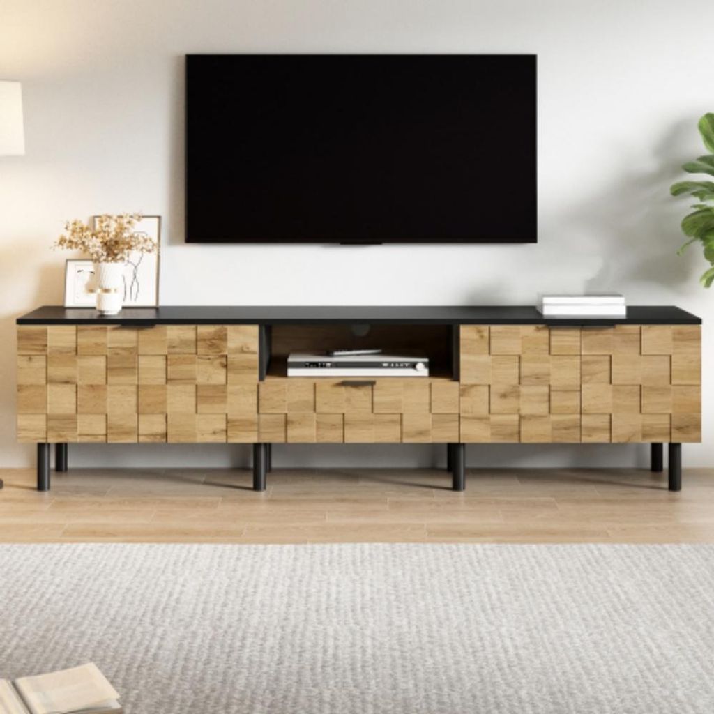 TV-Schrank, TV-Ständer, TV-Lowboard,2-türig mit Schublade, Wohnzimmer Medienkommode,offenes Fach