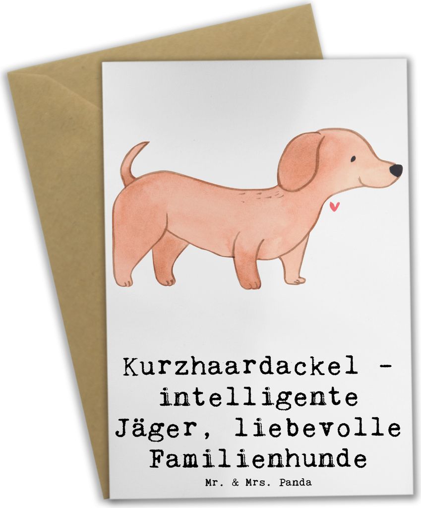 Mr. & Mrs. Panda Grußkarte Kurzhaardackel Liebe - Weiß - Geschenk, Hunderassen Pflege, Familienhunde, einladungskarten, Hunderasse, Beileidskarte...