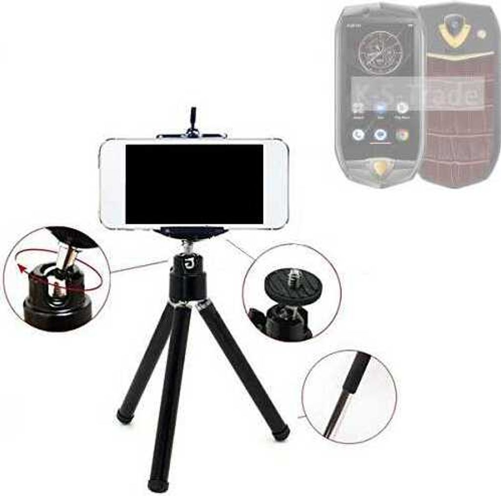 K-S-Trade Smartphone Stativ Dreibein kompatibel mit Oukitel K16 Tripod aus Aluminium Klemmstativ Stativ Adapter für Mobiltelefone schwarz 1x