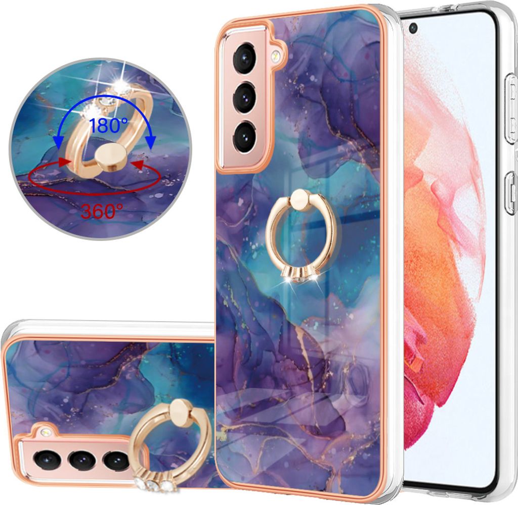 Galaxy S21 5G Hülle, Muster TPU Silikon Stoßdämpfer Bumper Schutzhülle mit Ring Ständer für Samsung Galaxy S21 5G Lila