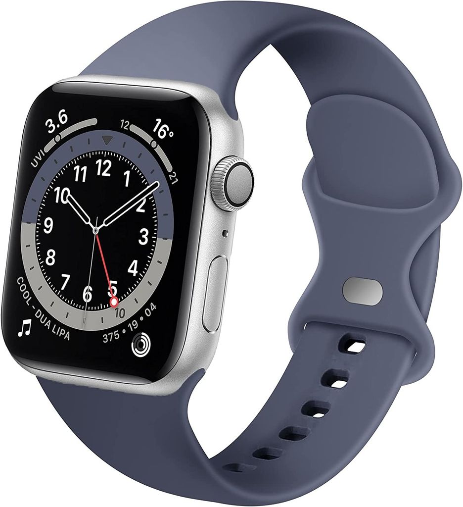 Strap-it Classic Silikonarmband passend für Apple Watch Serie 1/2/3/4/5/6/7/8/9/10/11/SE - Grau-Blau - Größe: 38/40/41/42mm