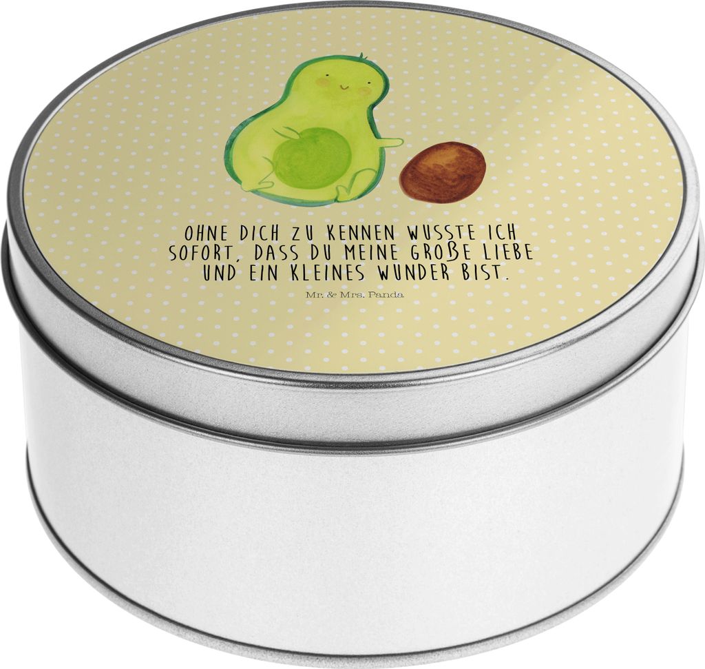 Mr. & Mrs. Panda Blechdose Avocado Kern rollt - Gelb Pastell - Geschenk, Vorratsdosen, Geburt, Keksdose, Geburtstag, Liebe, gebäckdosen, Kaffeedos...