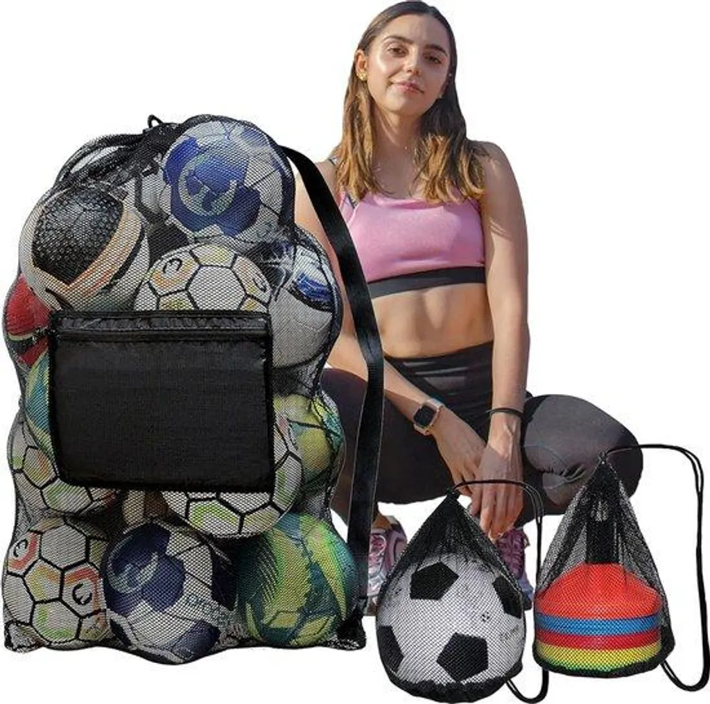 Grand sac de sport 76 x 100 cm robuste pour 15 ballons avec filet