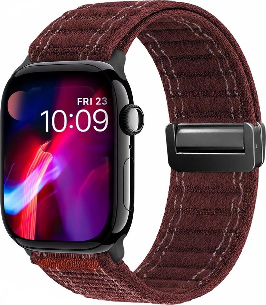 Smartwatch Armband für Apple Watch Series 10 46mm Nylon Textil Band Ersatzband Wechselband Magnetverschluss flexibel atmungsaktiv Rot Weinrot