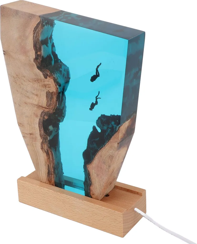 Lampe de Table LED Multicolore Design Plongeur et Résine Époxy 3D
