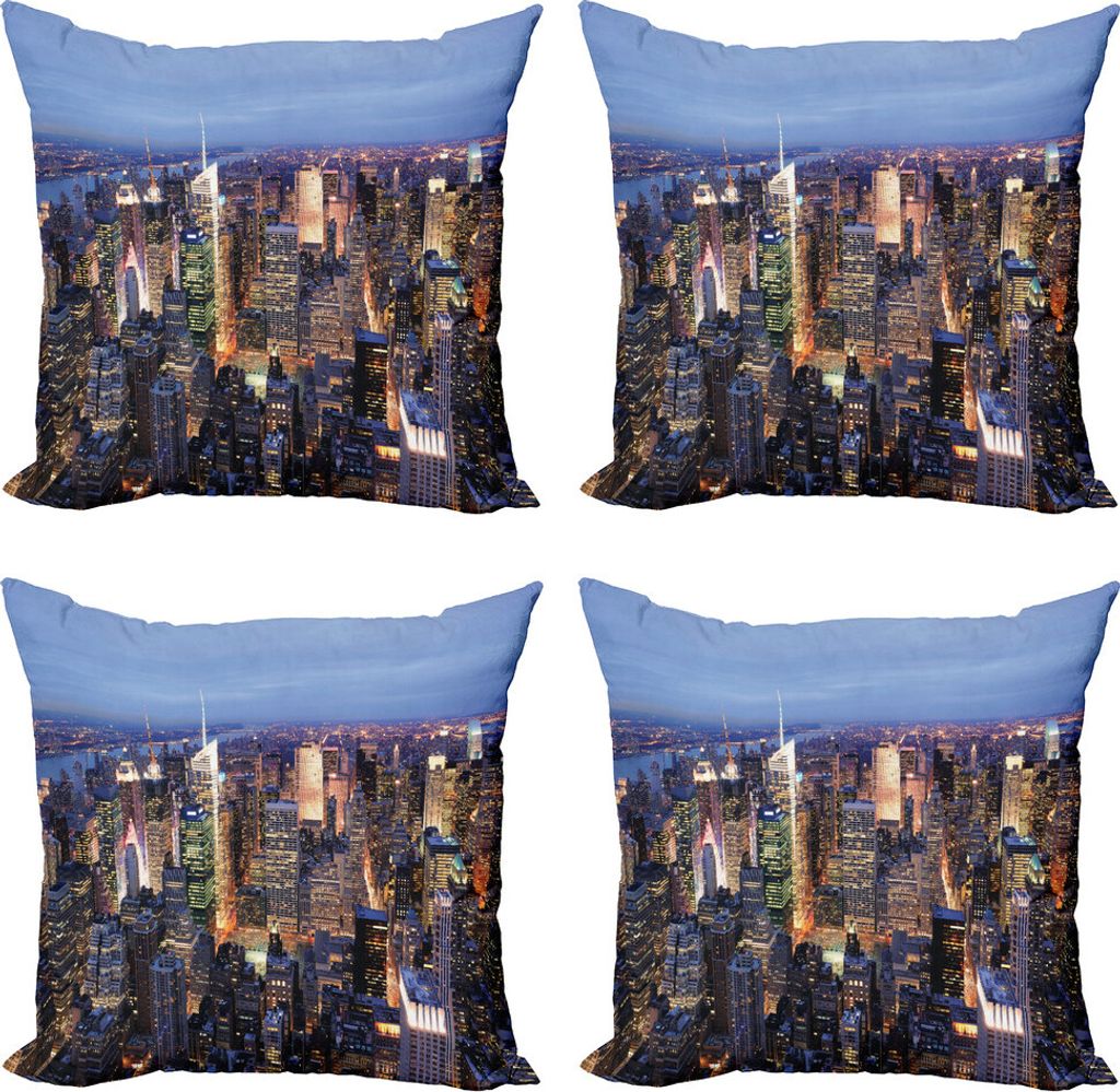 ABAKUHAUS New York Kissenbezug Set (4 Stück), Luftaufnahme von New York City, Moderner Doppelseitiger Digitaldruck, 45 cm x 45 cm, Blau