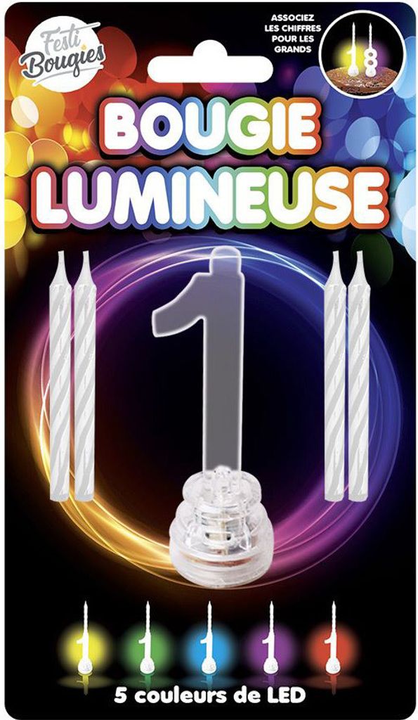 LED-Kerze Zahl 1 Kuchendeko bunt - Einheitsgröße