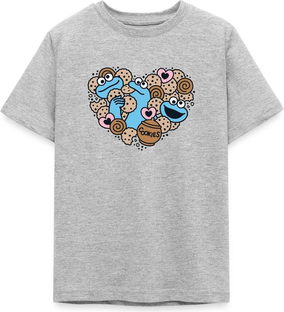 Spreadshirt Sesamstraße Herz Mit Krümelmonster Teenager T-Shirt, 134/146 (9-11 Jahre), Grau meliert
