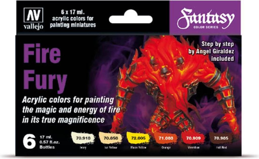 Vallejo Fire Fury Set 70243 Fantasy Color Series 6x 17ml Airbrush Farben