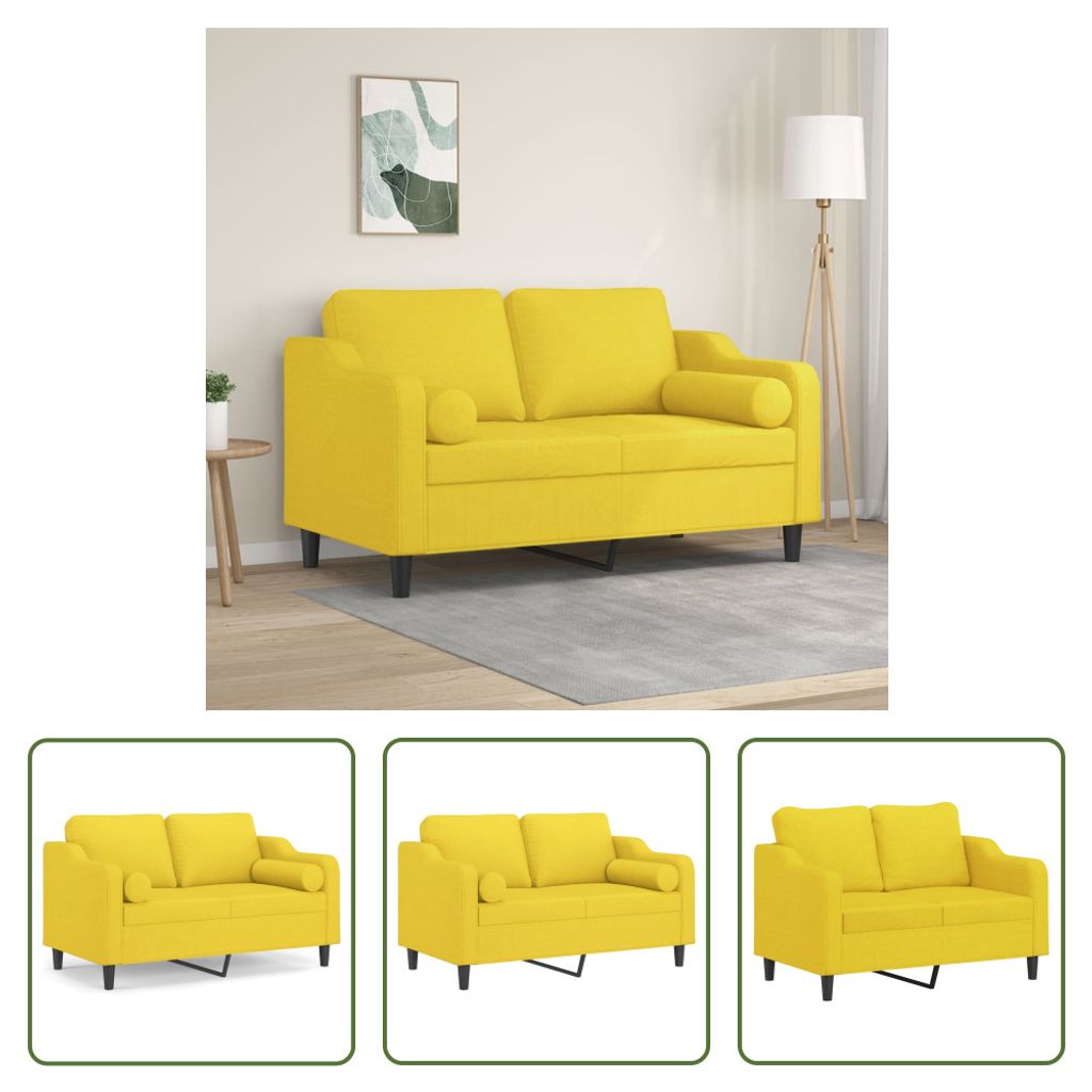 The Living Store 2-Sitzer-Sofa mit Zierkissen Hellgelb 120 cm Stoff