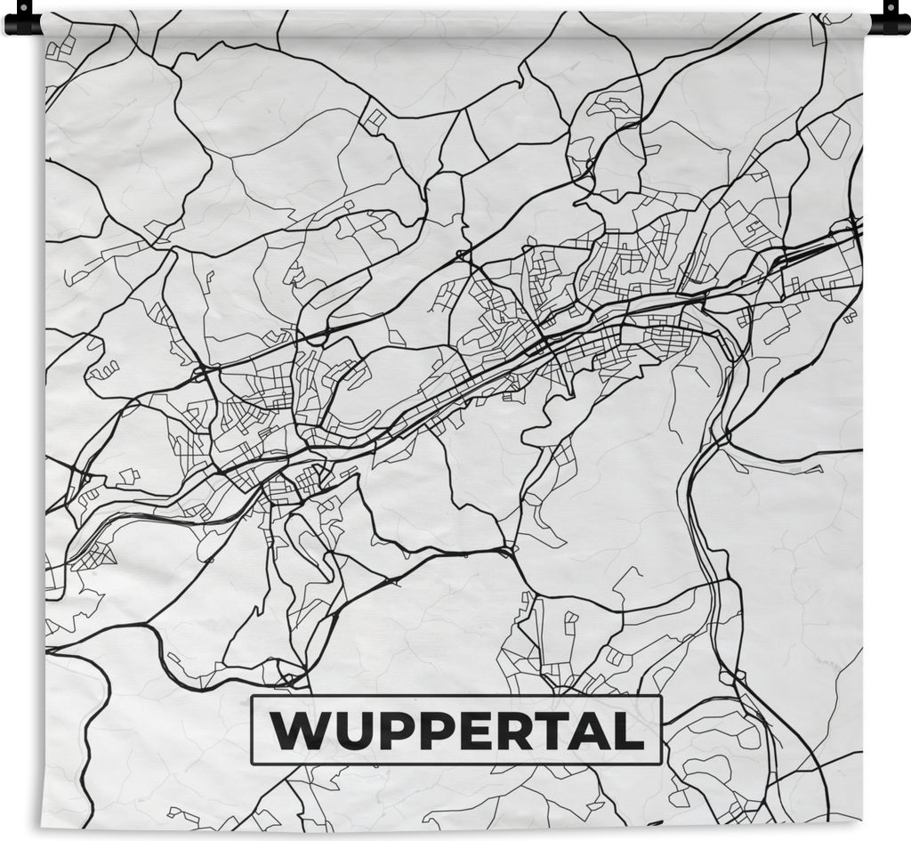 MuchoWow Wandteppich Wandbehang Karte - Wuppertal - Karte - Stadtplan 90x90 cm Tapisserie Dekoration Wandtuch - Wandaufhänger