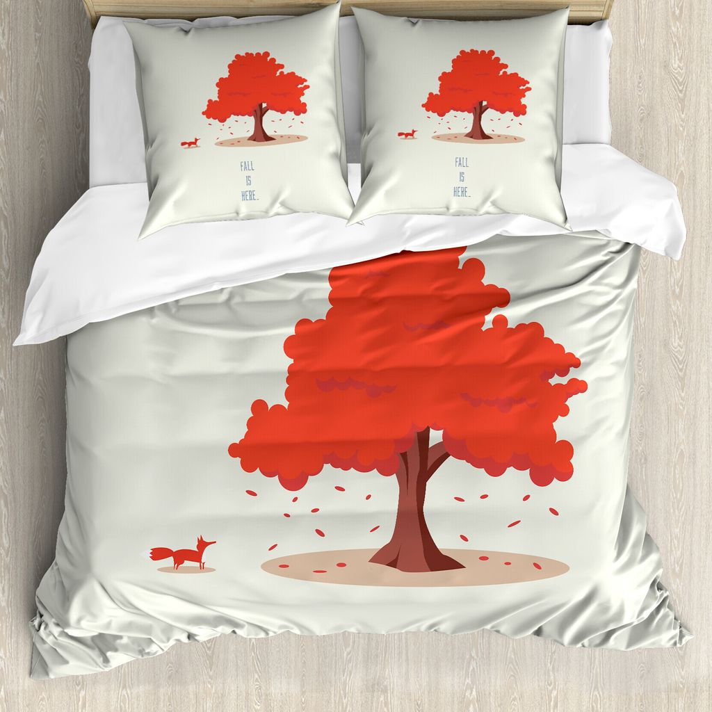 ABAKUHAUS Fuchs Bettbezug Set für Einzelbetten, Der Herbst ist Hier Tier und Baum, Milbensicher Allergiker geeignet mit Kissenbezug, 200 cm x 200 ...