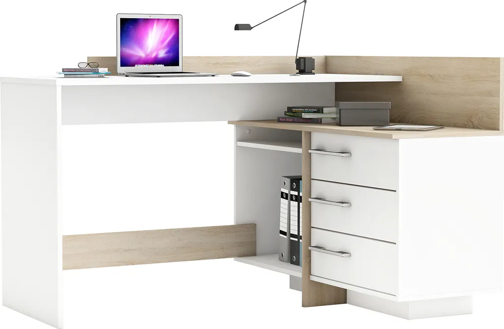 Bureau THALES 484881 Chêne et Blanc - Table de Travail Fonctionnelle