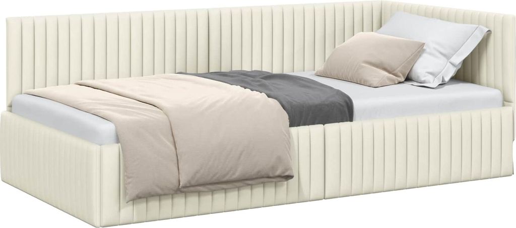 vidaXL Rohový rám postele s čelom krémový 100 cm x 200 cm Obrázok produktu 
