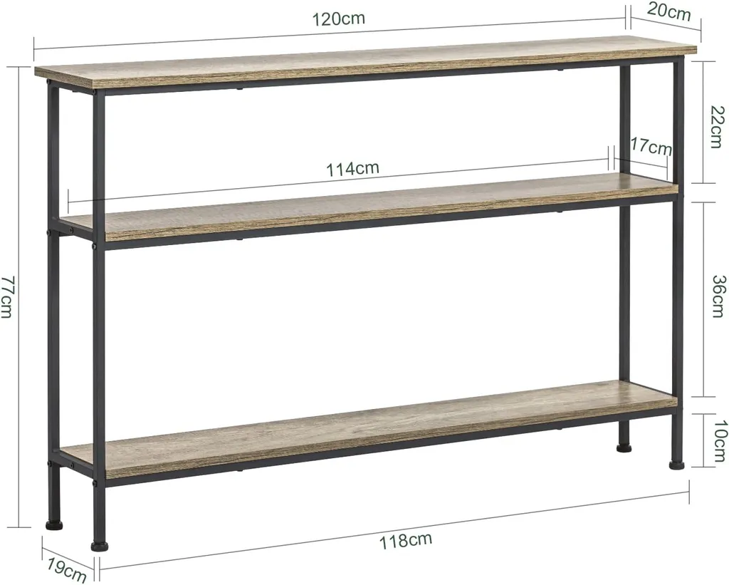 Console avec 3 Compartiments de Rangement Structure en Fer L120 x P20