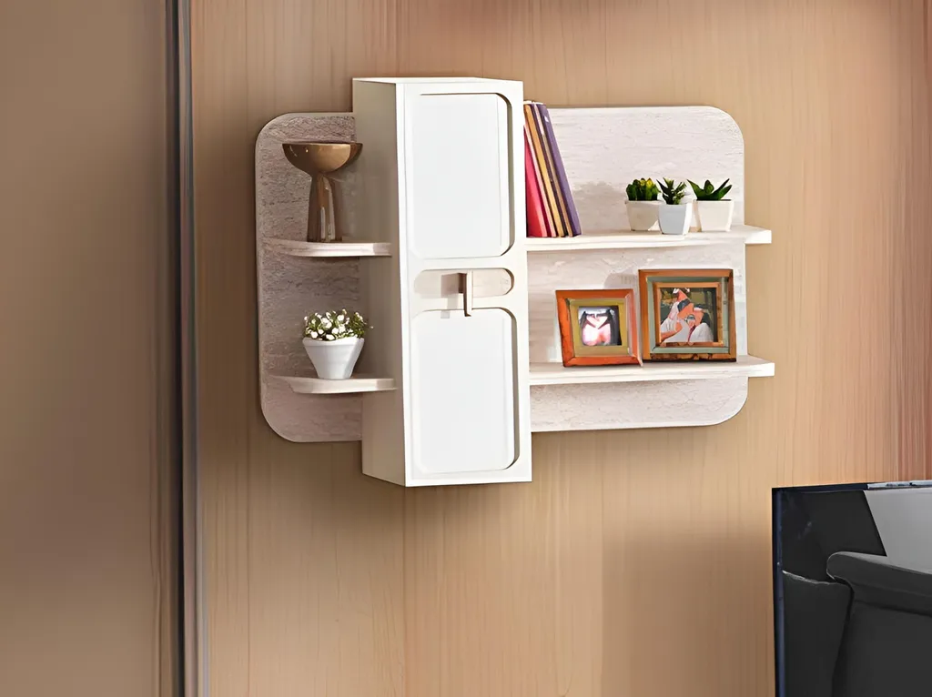 Étagère murale moderne avec compartiments fermés pour rangement bois