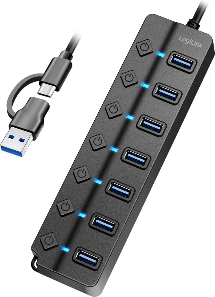 Hub USB 3.0 Haute Vitesse 7 Ports LogiLink à Commutation Individuelle