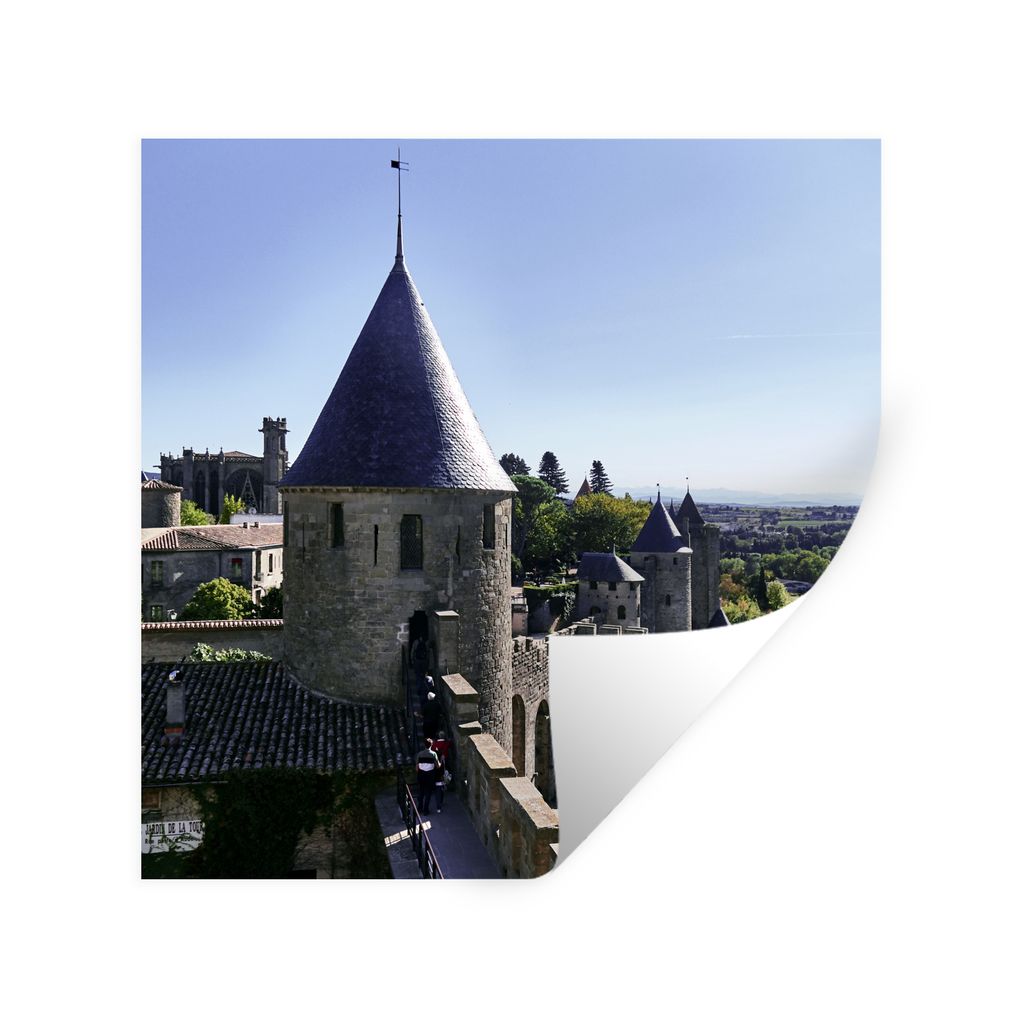 MuchoWow Wandtattoo Wandsticker Wandaufkleber Carcassonne - Turm - Burg 50x50 cm Selbstklebend und Repositionierbar - Selbstklebend - Fototapeten