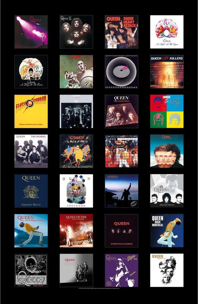Drapeau Mural Queen Album Covers en Tissu RO8241 - Déco Rock 106x70cm