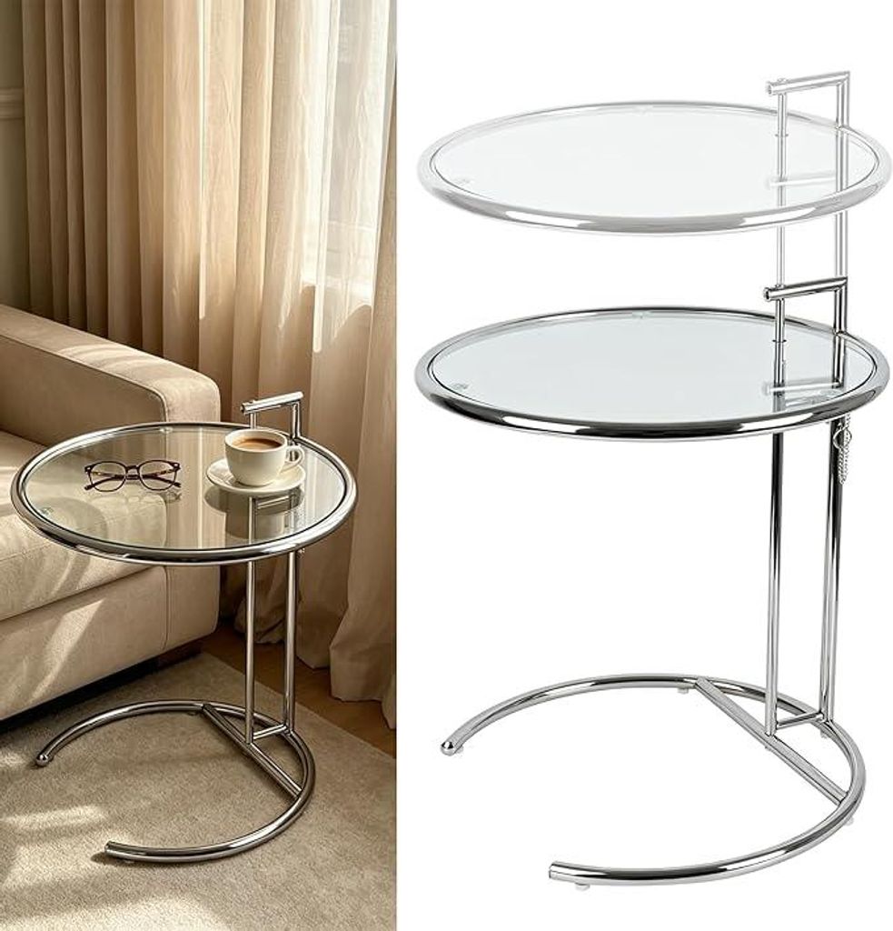 Runder Beistelltisch Glas, C-Förmiger Couchtisch Glas, Produktbild 
