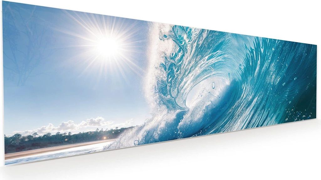Glasbild 120x40cm in XXL für Wohnzimmer, Schlafzimmer Motiv Riesige Welle Strand