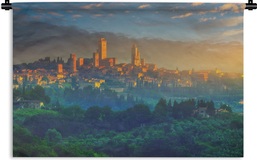 MuchoWow Wandteppich Wandbehang Sonnenaufgang über San Gimignano in der Toskana, Italien 150x100 cm Tapisserie Dekoration Wandtuch - Waschbar - ...