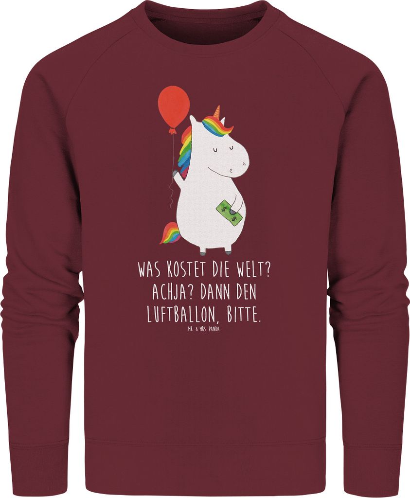 Mr. & Mrs. Panda Baumwoll Sweatshirt Einhorn Luftballon Größe S - Burgundy - Geschenk, Pullover, Freundin, Pulli, Unicorn, Bio, Sweater, Geld