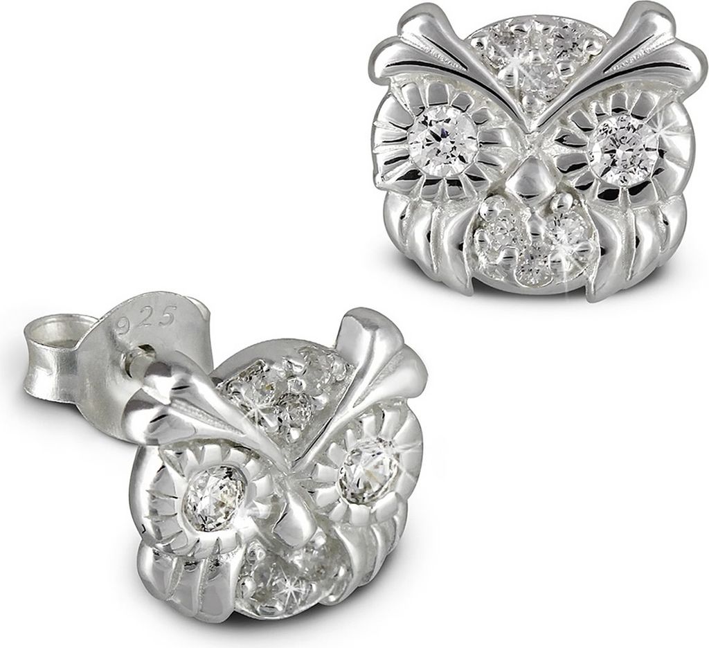 Teenie-Weenie Ohrstecker Kinder 925 Silber weiß Eulenkopf Ohrringe SDO8012W