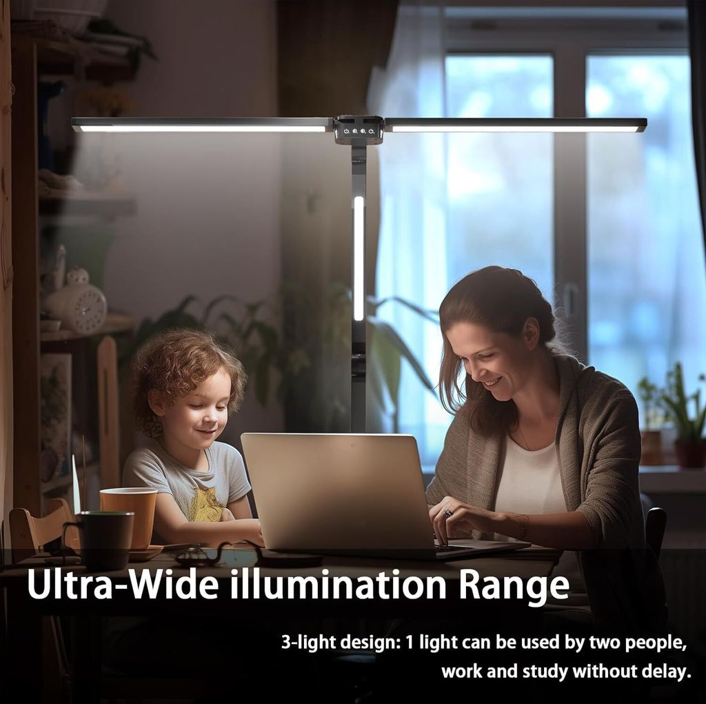 Schreibtischlampe LED dimmbar Doppelkopf,24W 78CM drei Produktbild 3