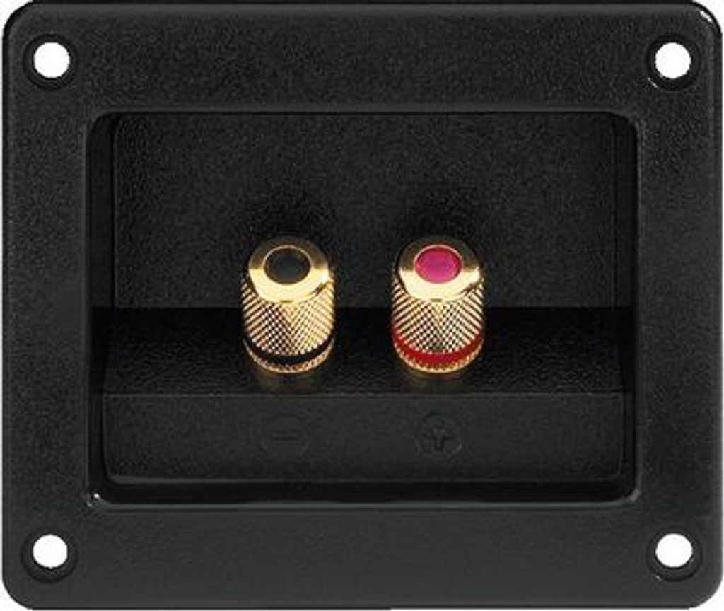 LS-Terminal ST-955GM mit vergoldeten Vollmetallanschlüssen, 93x79 mm Außenmaße, 73x53 mm Einbaumaße, für 4-mm-Bananenstecker