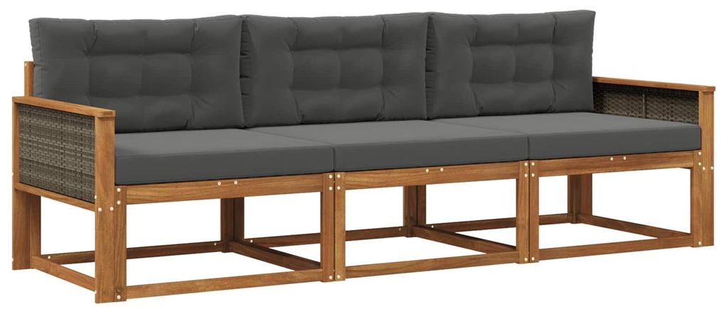 vidaXL Outdoor-Sofagarnitur mit Kissen 3 pcs Natur und Anthrazit