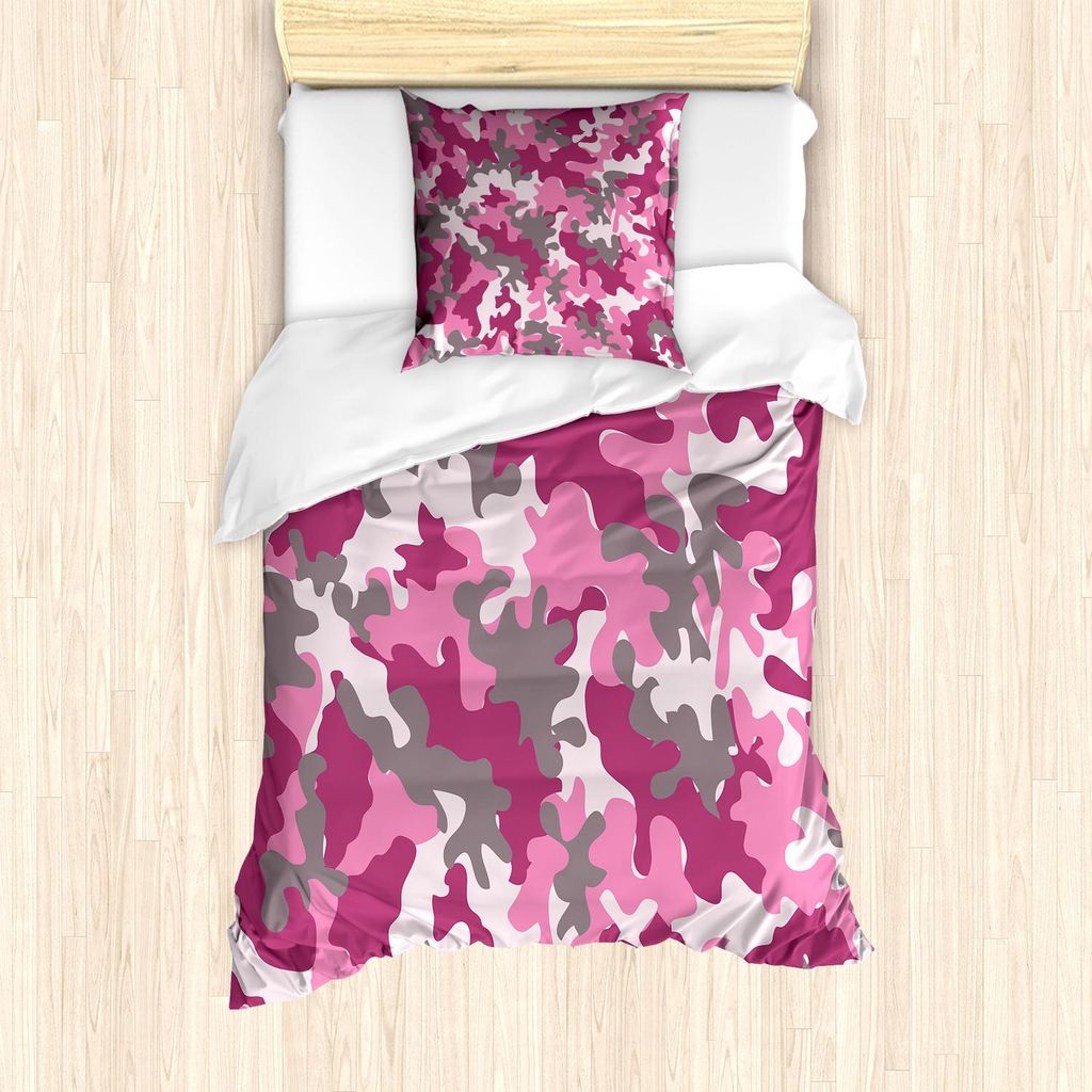 ABAKUHAUS Camo Bettbezug Set, Niedliches süßes Muster im Rosa tont weibliches Design Girlish vibrierendes künstlerisches, 135 x 200 cm + 80 x 80...